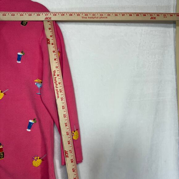 Alexandra Bartlett L Pink Sweater Embroidery Tropical Tiki Cocktail Beach Resort - Picture 7 of 9